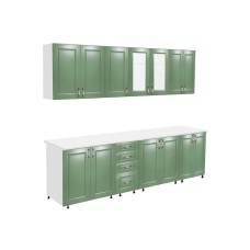 Bucatarie Zebra 260 cm din MDF Verde cu blat termoizolant alb